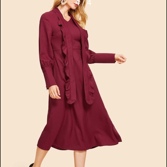 SHEIN 70s Buttoned Cuff Tied Neck Dress vintage - Picture 3 of 4